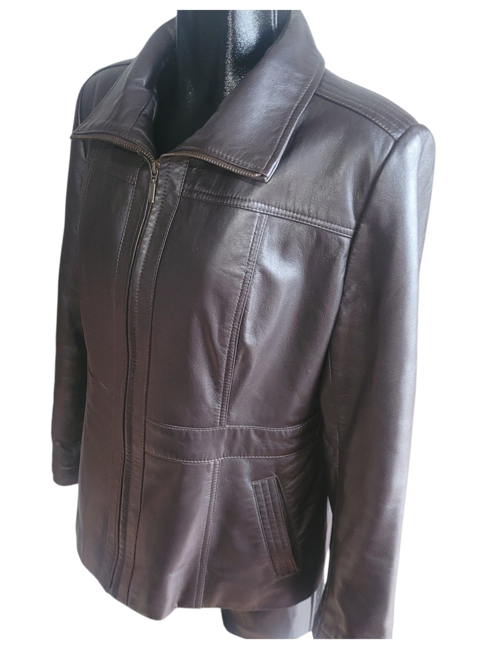 A&S Selections Women's Dark Brown Leather Zip-Front Jacket Size XL - Picture 4 of 7